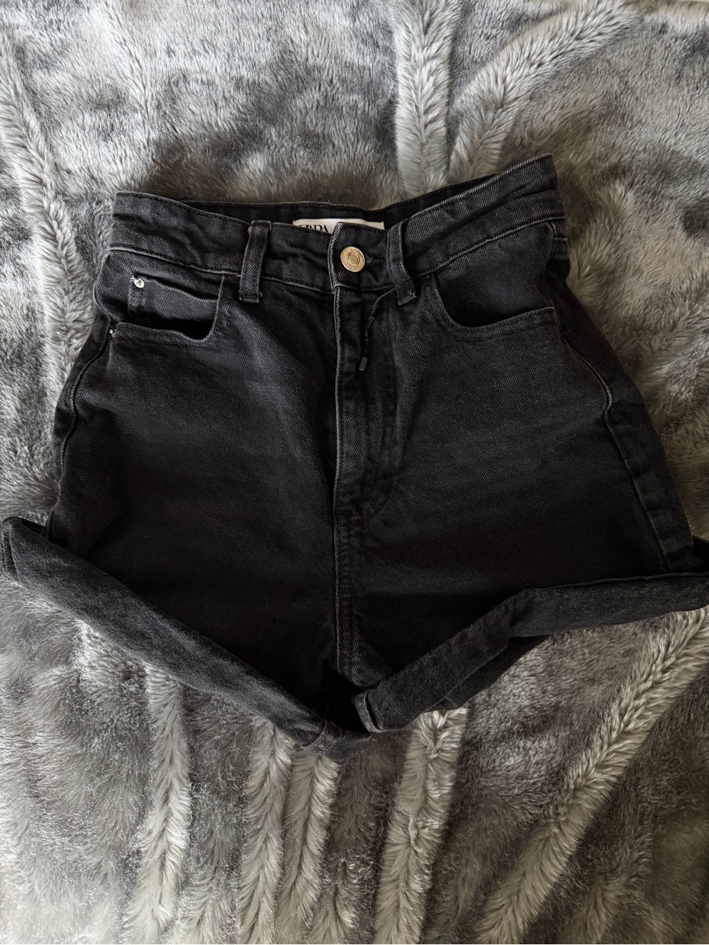 ZARA high rise black denim shorts